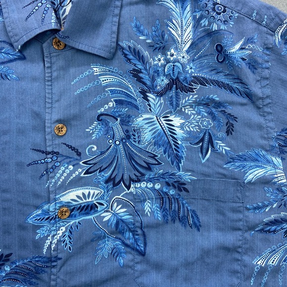 Tommy Bahama 100% Silk Hawaiian Shirt Men's Large Floral Blue - Picture 2 of 7